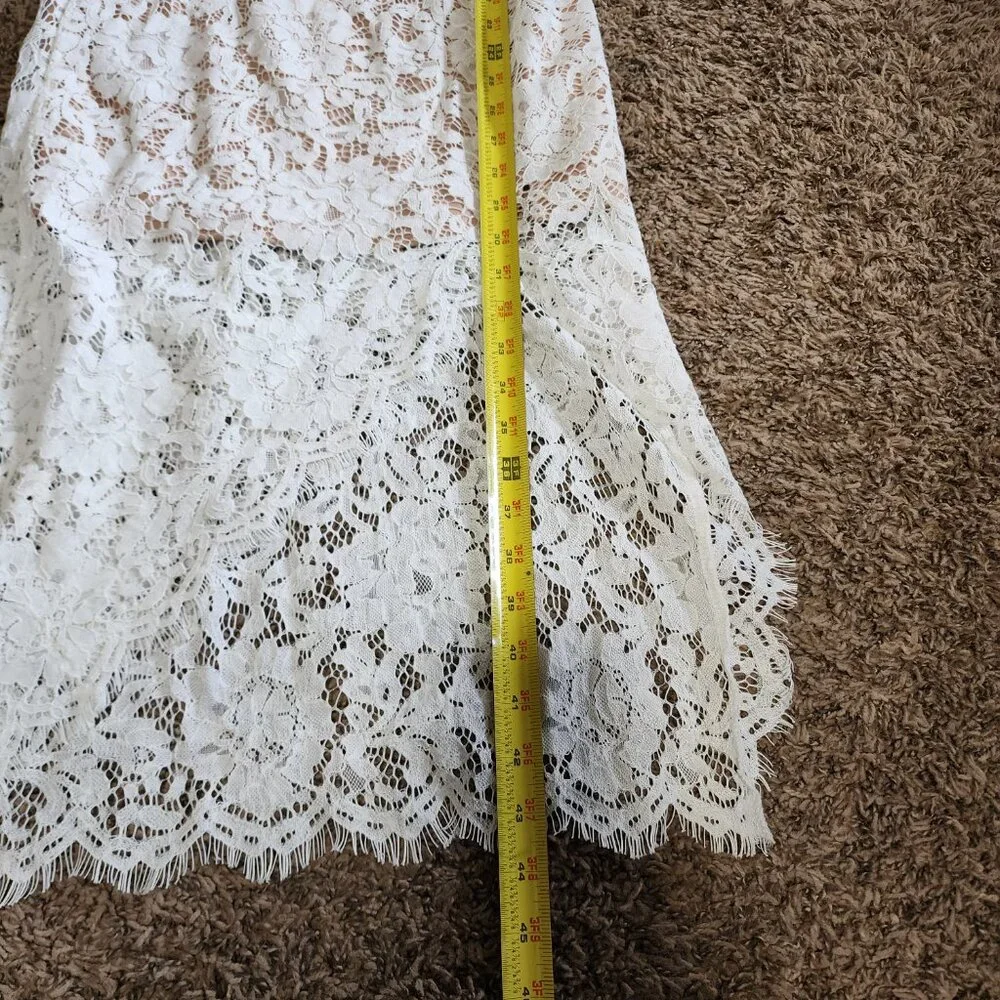 DO+BE White Floral Lace Midi Dress Nude lined Small Bridal Cocktail Romantic NWT - Picture 8 of 8
